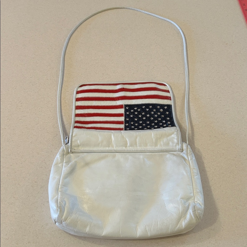 USA Colors White Leather American Flag Shoulder Crossbody Bag Purse Clutch - Picture 7 of 16